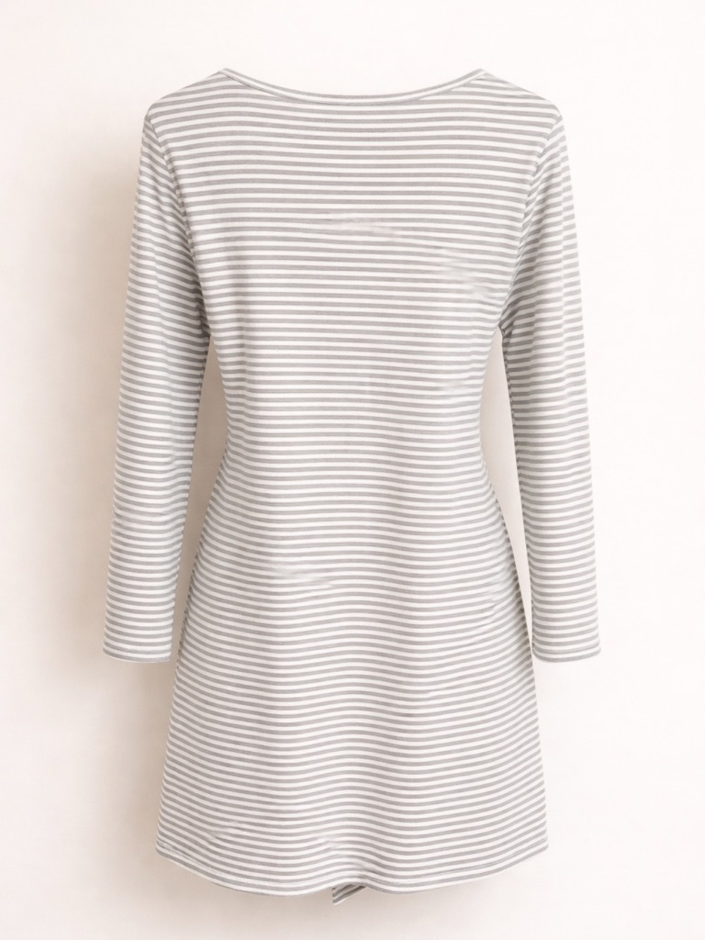Pretty Garden Gray White Striped Tunic Dress Long Sleeve Soft Stretch Casual - Picture 4 of 4